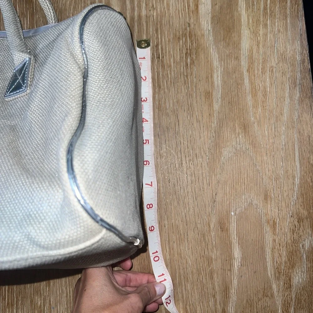 MICHAEL‎ KORS Tote Beige Canvas Silver Shimmer Satchel Bag Purse